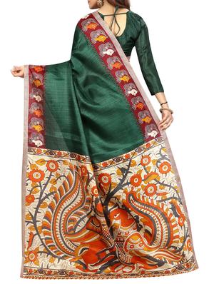 green khadi printed saree with blouse - 15022765 - Standard Image - 2
