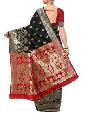 black cotton silk banarasi saree with blouse - 15023120 - Standard Image - 2