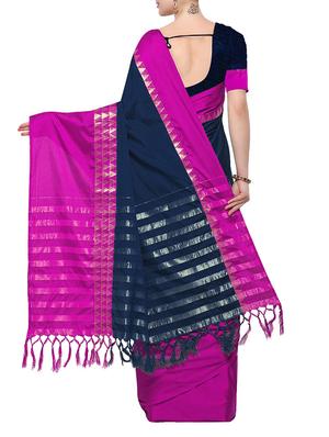 blue cotton blend maheshwari saree with blouse - 15023124 - Standard Image - 2