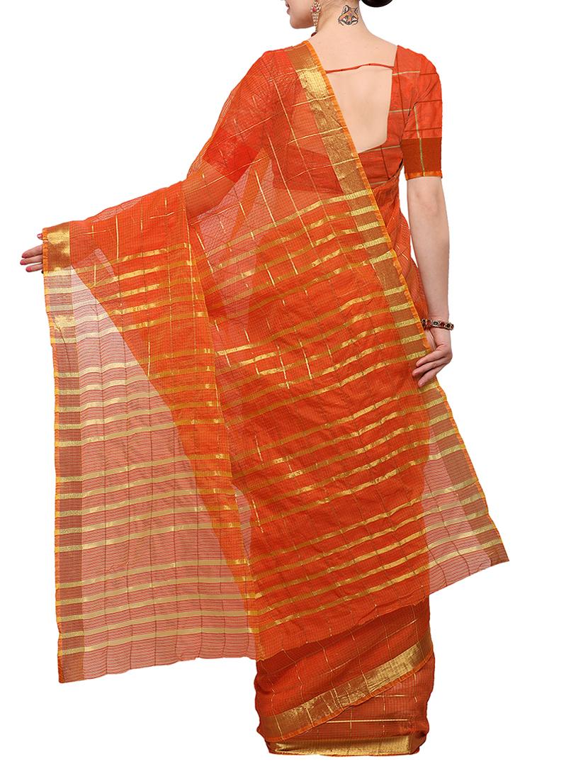 orange art silk woven saree with blouse - 15023137 - Zoom Image - 2
