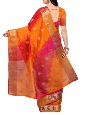 orange banarasi silk saree with blouse - 15023143 - Standard Image - 2