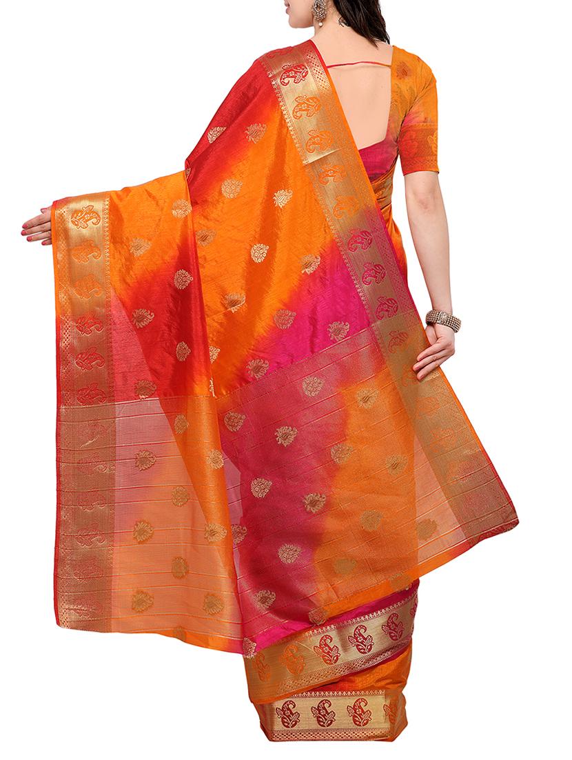 orange banarasi silk saree with blouse - 15023143 - Zoom Image - 2