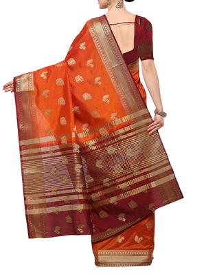 orange banarasi silk saree with blouse - 15023157 - Standard Image - 2