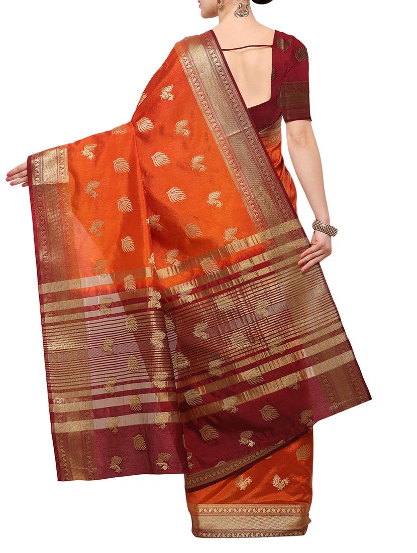 orange banarasi silk saree with blouse - 15023157 - Zoom Image - 2