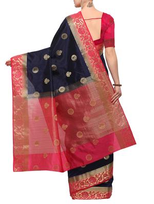 blue banarasi silk saree with blouse - 15023165 - Standard Image - 2