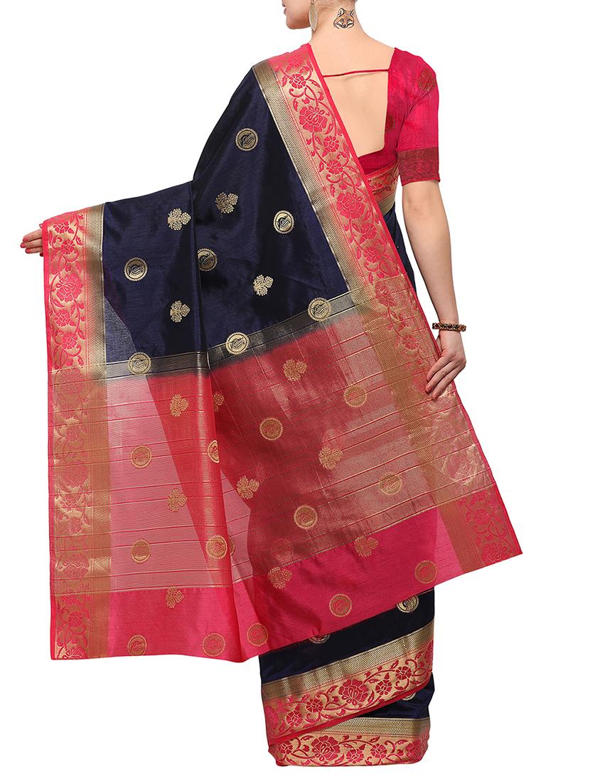 blue banarasi silk saree with blouse - 15023165 - Zoom Image - 2