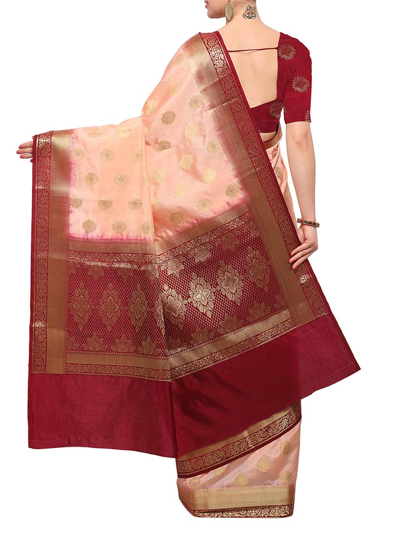 peach banarasi silk saree with blouse - 15023167 - Zoom Image - 2