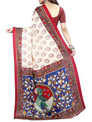 white georgette printed saree with blouse - 15023467 - Standard Image - 2