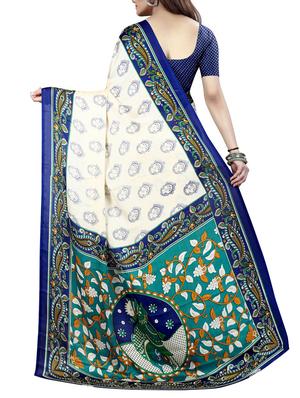 white georgette printed saree with blouse - 15023468 - Standard Image - 2