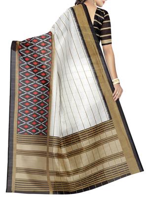 white cotton printed saree with blouse - 15023469 - Standard Image - 2