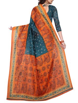 green cotton silk printed saree with blouse - 15023474 - Standard Image - 2