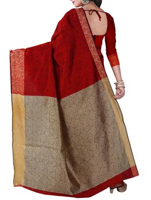 maroon cotton blend woven saree with blouse - 15023485 - Standard Image - 2