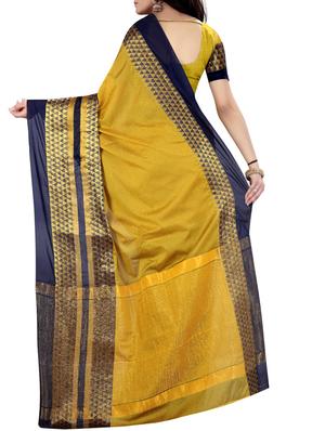 yellow cotton bordered saree with blouse - 15023541 - Standard Image - 2