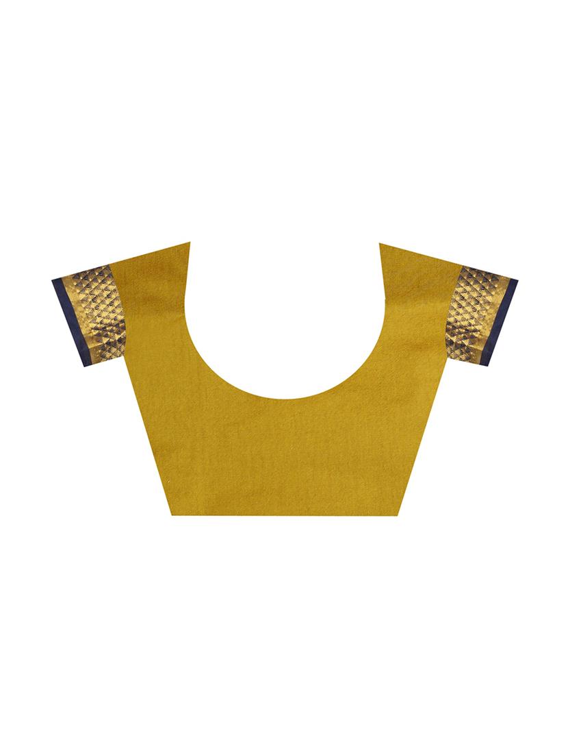 yellow cotton bordered saree with blouse - 15023541 - Zoom Image - 5