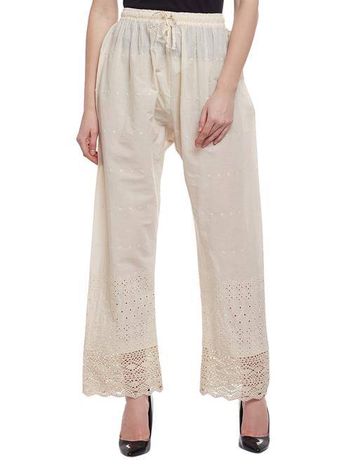solid beige cotton palazzo - 15023638 - Standard Image - 1