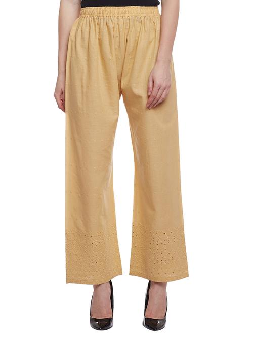 solid beige cotton palazzo - 15023640 - Standard Image - 1