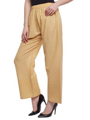 solid beige cotton palazzo - 15023640 - Standard Image - 2