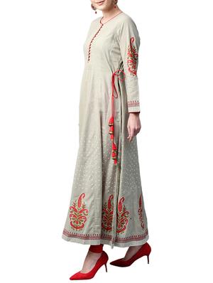 grey cotton anarkali kurta - 15023877 - Standard Image - 2