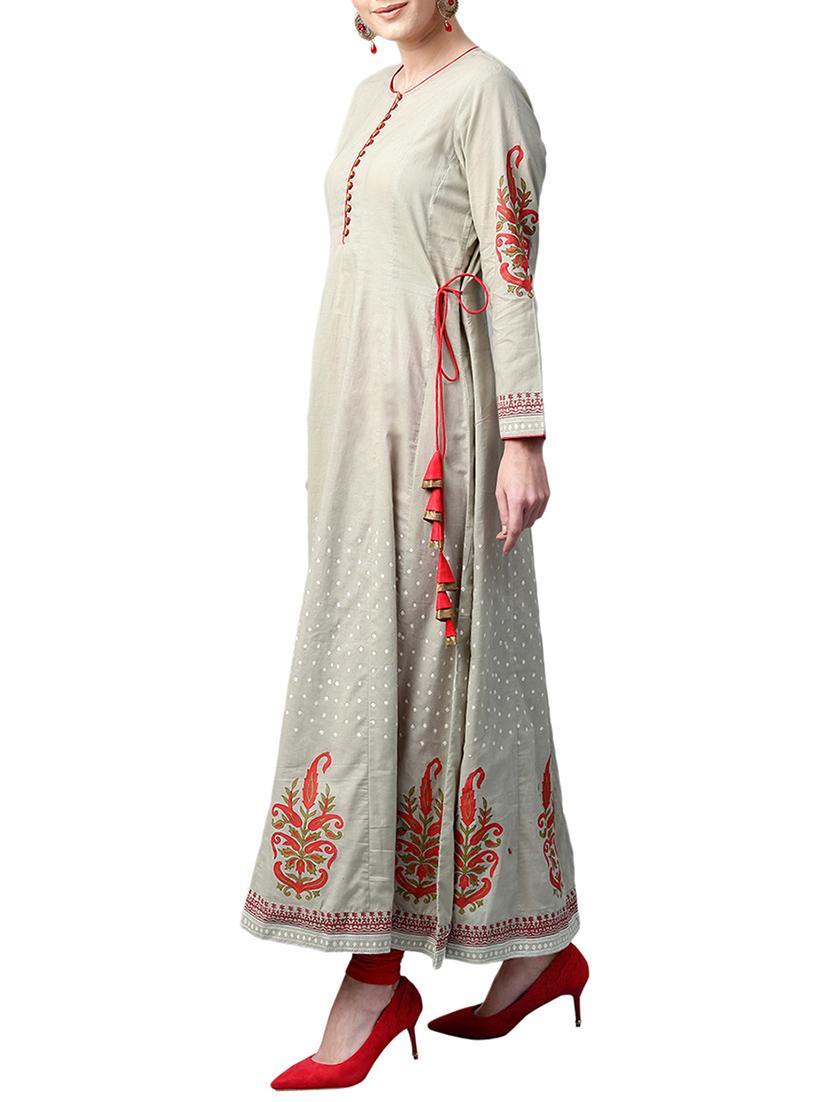 grey cotton anarkali kurta - 15023877 - Zoom Image - 2