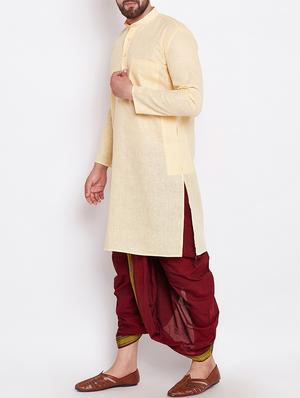 yellow linen long kurta - 15024069 - Standard Image - 2