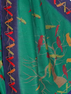 Green printed saree with blouse - 15024239 - Standard Image - 2