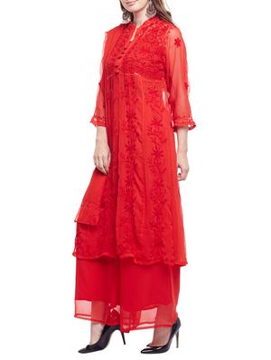 red georgette a-line kurta - 15024481 - Standard Image - 2
