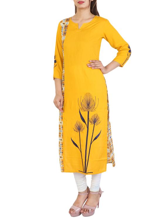yellow cotton straight kurta - 15024484 - Zoom Image - 2