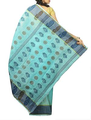 turquoise cotton tant saree - 15025025 - Standard Image - 2