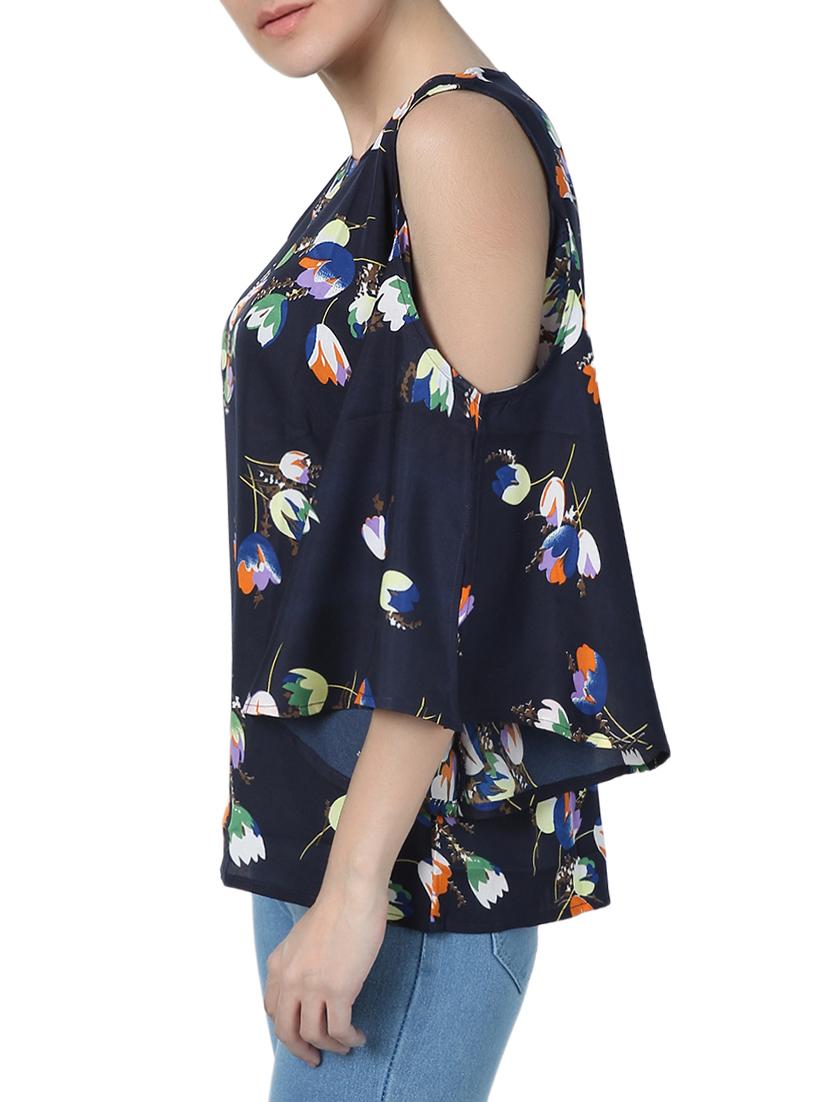 blue floral cold shoulder top - 15025158 - Zoom Image - 2