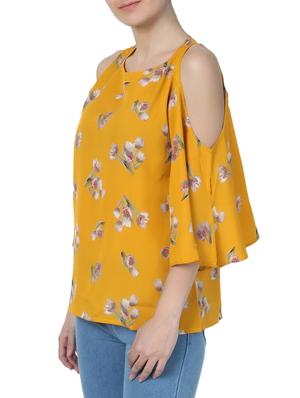 yellow floral cold shoulder top - 15025159 - Standard Image - 2