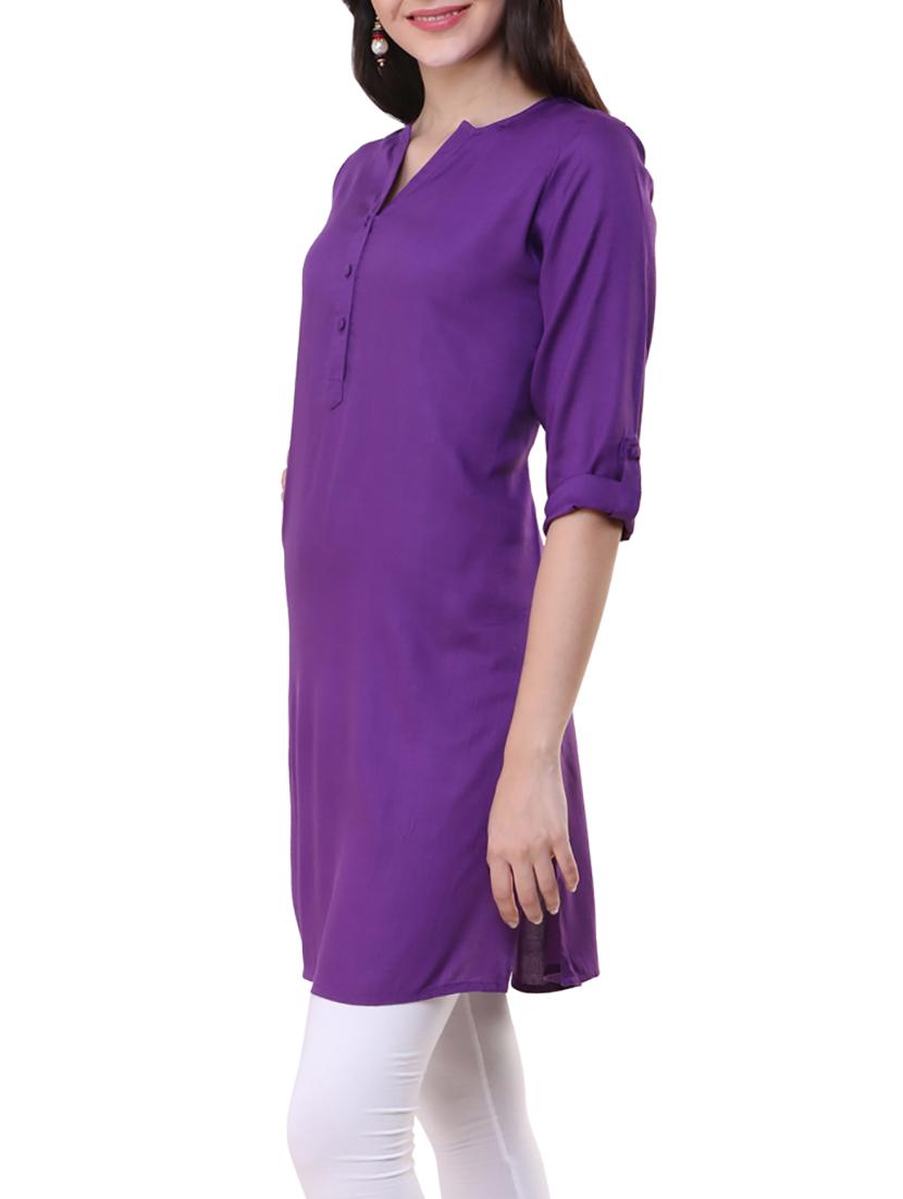 purple rayon solid kurta - 15025506 - Zoom Image - 2