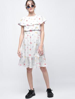 white printed pephem dress - 15025507 - Standard Image - 2