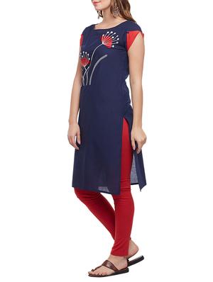 blue cotton straight kurta - 15025563 - Standard Image - 2
