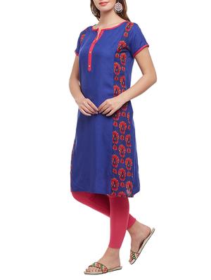 blue cotton straight kurta - 15025568 - Standard Image - 2