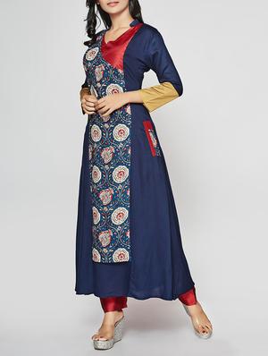 blue rayon aline kurta - 15025926 - Standard Image - 2