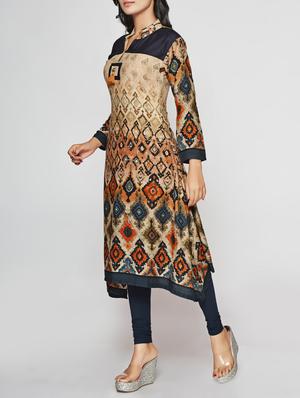 beige rayon asymmetric kurta - 15025930 - Standard Image - 2
