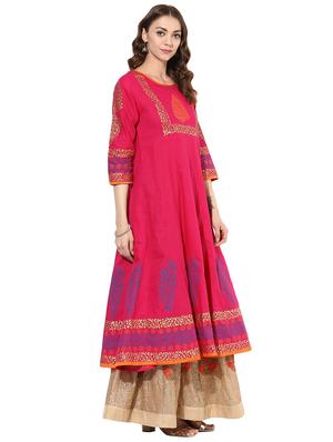 pink cotton flared kurta - 15026077 - Standard Image - 2