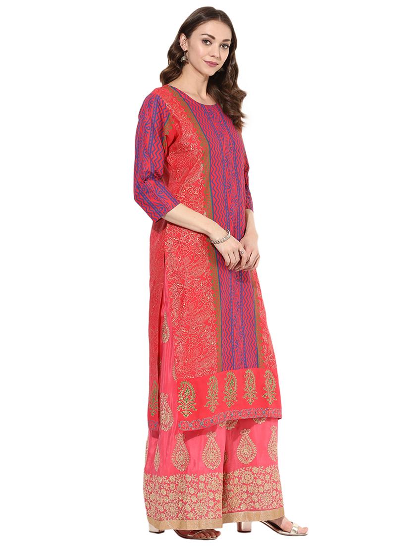 pink cotton straight kurta - 15026079 - Zoom Image - 2