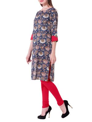 blue cotton straight kurta - 15026100 - Standard Image - 2