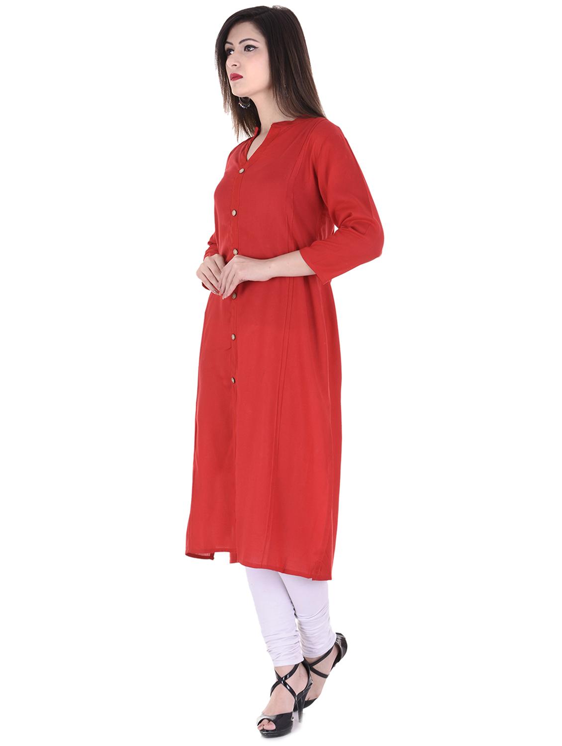 red cotton solid kurta - 15026112 - Zoom Image - 2
