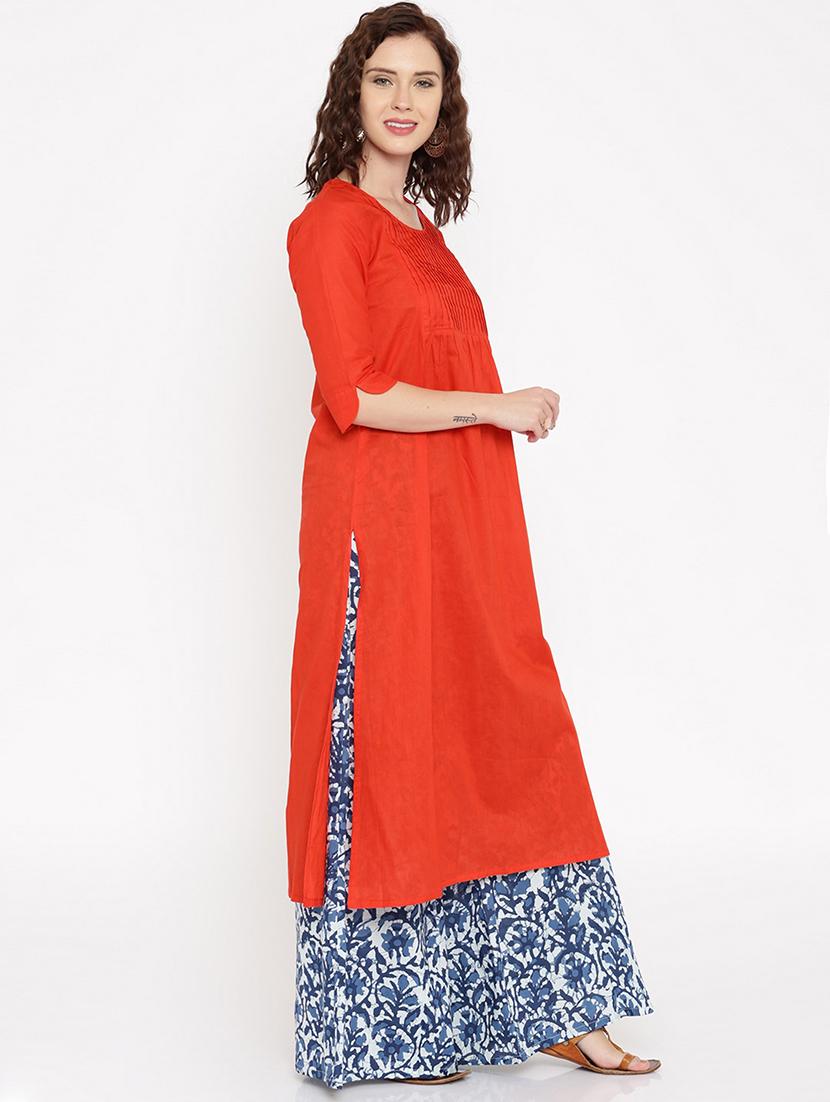 red cotton kurta - 15026284 - Zoom Image - 2