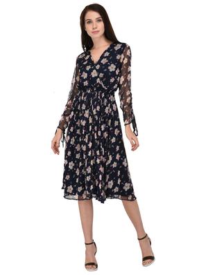 navy blue net floral empire-line dress - 15026741 - Standard Image - 2