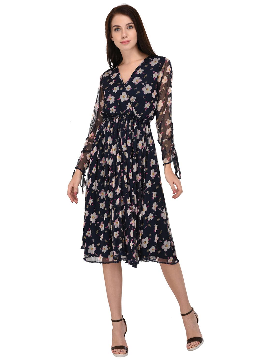 navy blue net floral empire-line dress - 15026741 - Zoom Image - 2