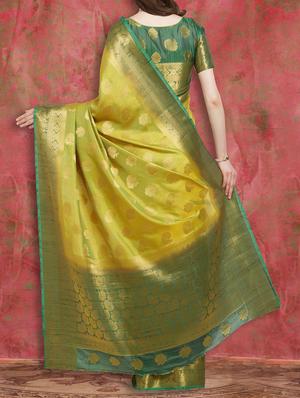 yellow art silk kanjivaram saree with blouse - 15026798 - Standard Image - 2