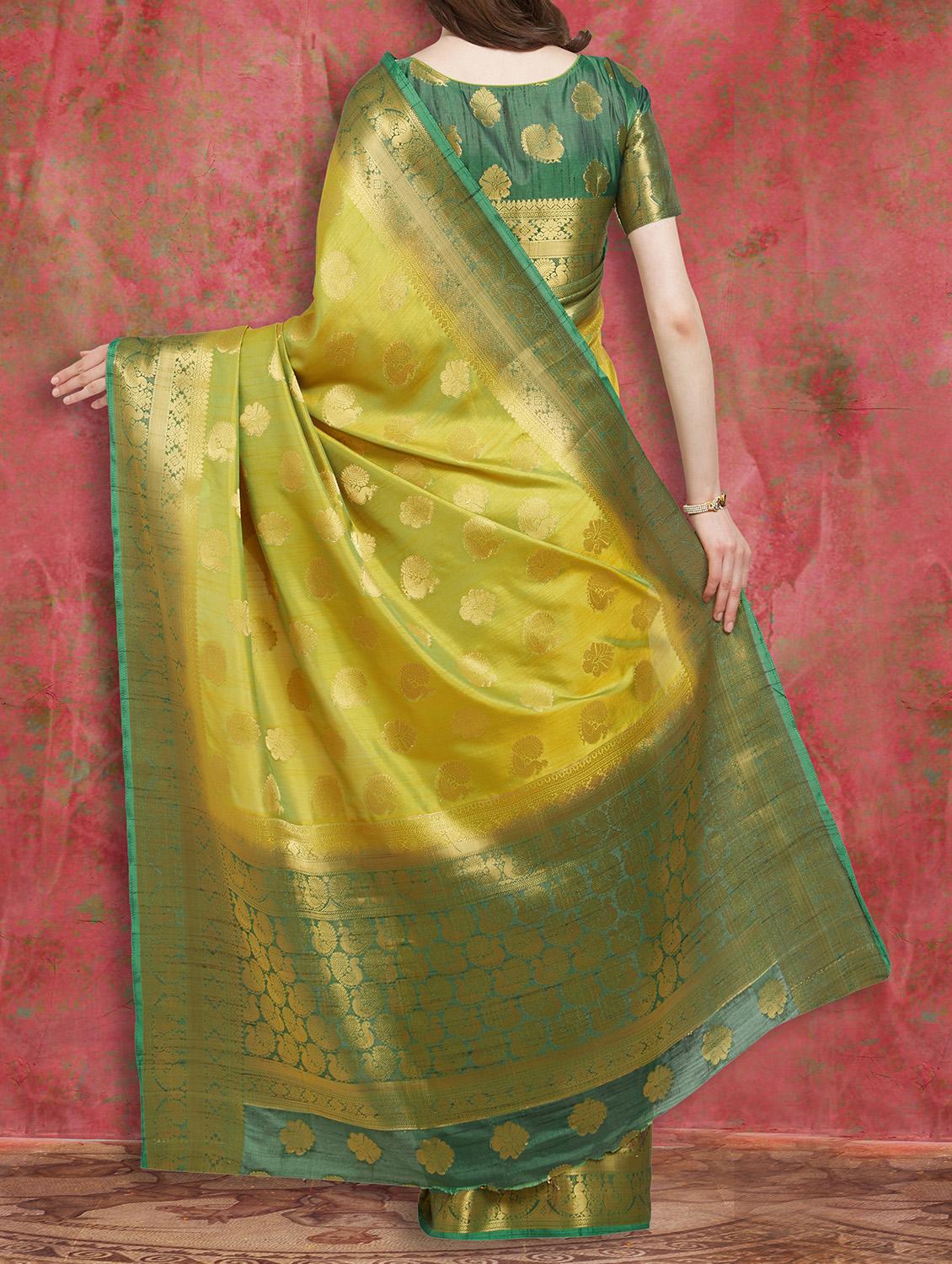 yellow art silk kanjivaram saree with blouse - 15026798 - Zoom Image - 2