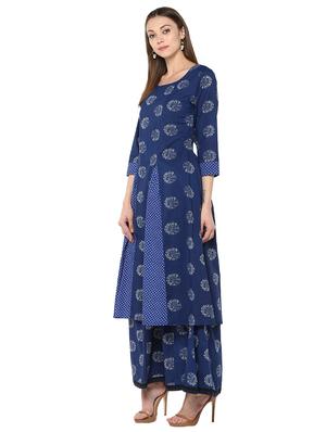 blue cotton kurta palazzo set - 15027435 - Standard Image - 2