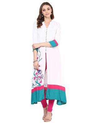 white rayon aline kurta - 15027437 - Standard Image - 2