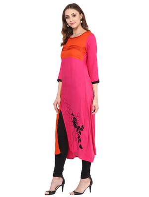 pink rayon a-line kurta - 15027448 - Standard Image - 2