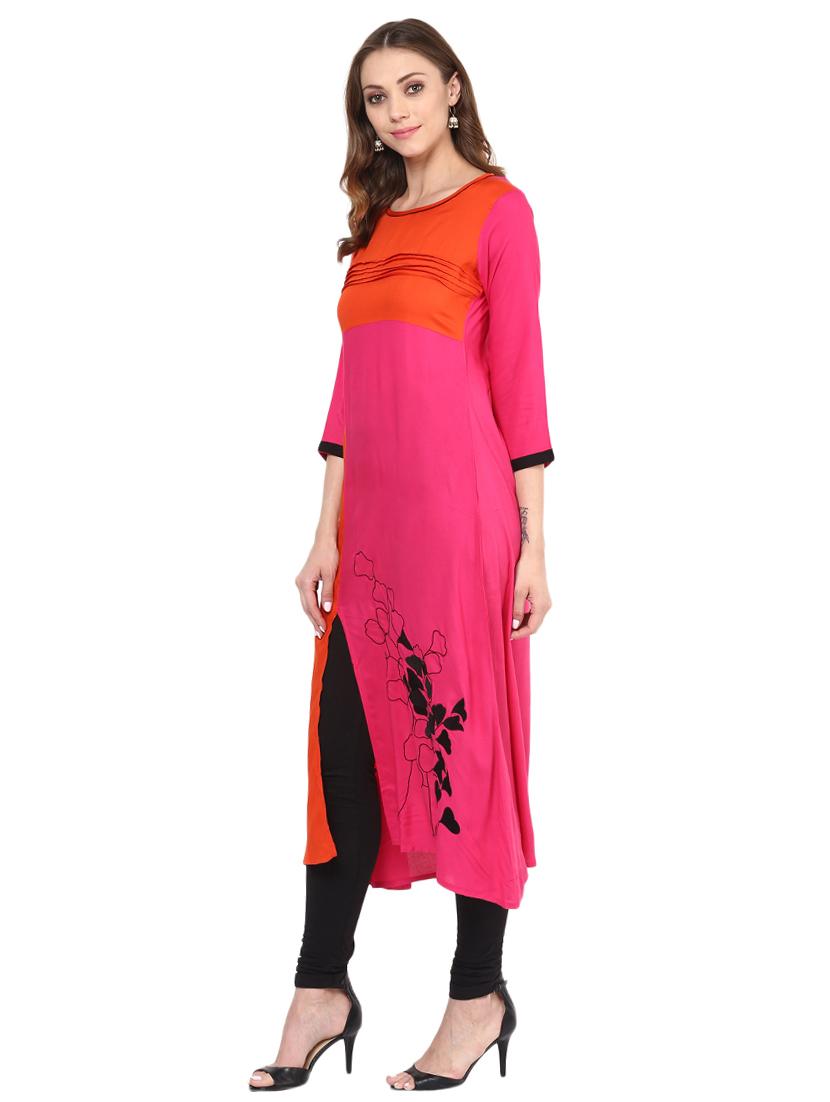 pink rayon a-line kurta - 15027448 - Zoom Image - 2
