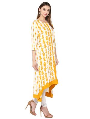 yellow rayon highlow kurta - 15027454 - Standard Image - 2